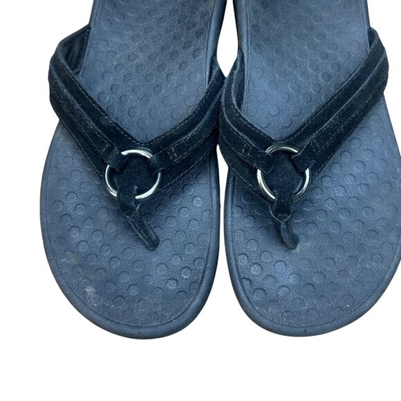Vionic Black Suede Leather Tide Aloe Toe Post Ortho Heel Thong Sandals Size 7 - Picture 4 of 11